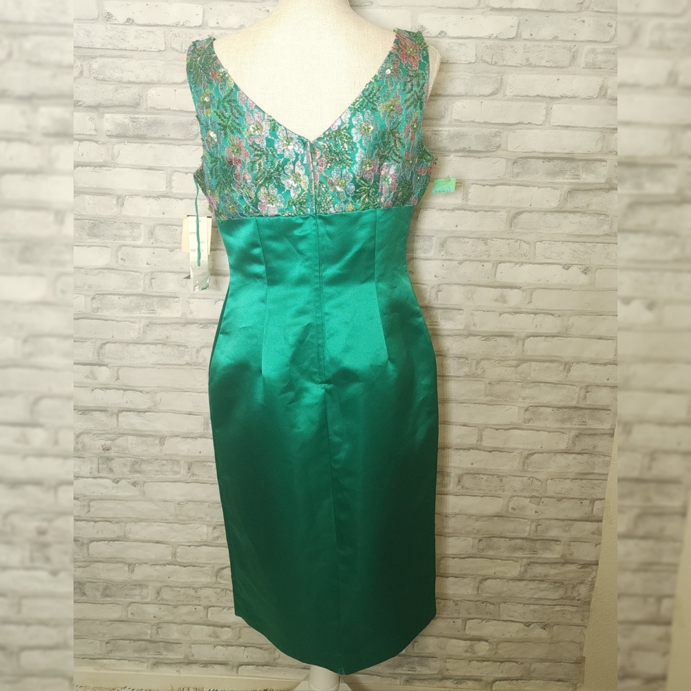 Vintage Donna Morgan Green Embroidered Floral Evening Dress New - Picture 4 of 12